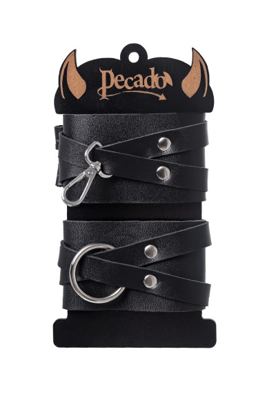 Черные кожаные оковы с двумя перекрёстными ремешками Черные кожаные оковы с двумя перекрёстными ремешками