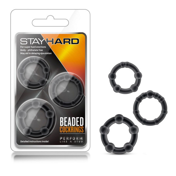 Набор из 3 чёрных эрекционных колец Stay Hard Beaded Cockrings Набор из 3 чёрных эрекционных колец Stay Hard Beaded Cockrings