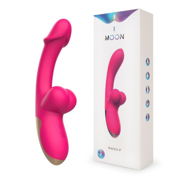 Розовый изогнутый вибромассажёр с имитацией мошонки - 20,4 см. Розовый изогнутый вибромассажёр с имитацией мошонки - 20,4 см.