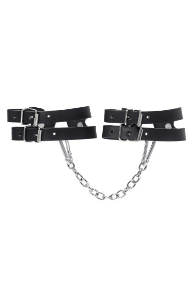 Черные кожаные оковы из двух ремешков Черные кожаные оковы из двух ремешков