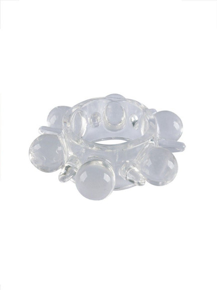 Прозрачное эрекционное кольцо с шариками и шипами Прозрачное эрекционное кольцо с шариками и шипами