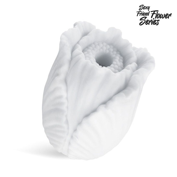 Белый нереалистичный мастурбатор в форме бутона цветка Tulips Белый нереалистичный мастурбатор в форме бутона цветка Tulips
