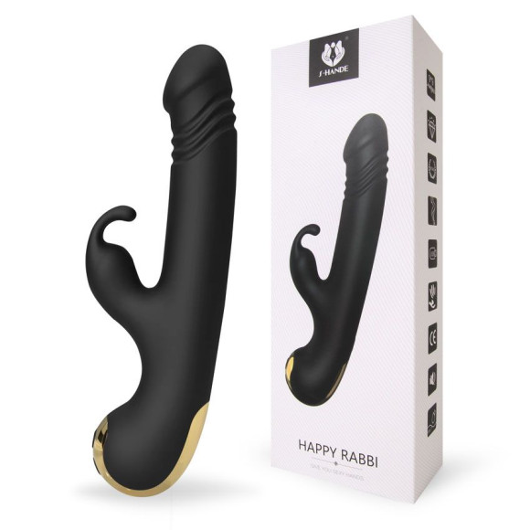 Черный вибромассажер-кролик Happy Rabbi - 22,5 см. Черный вибромассажер-кролик Happy Rabbi - 22,5 см.