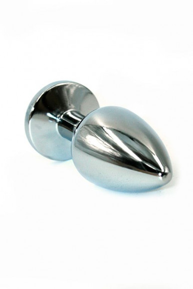 Серебристая средняя анальная пробка с жёлтым кристаллом - 8 см.