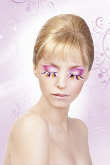 Голубо-розово-желтые пушистые ресницы