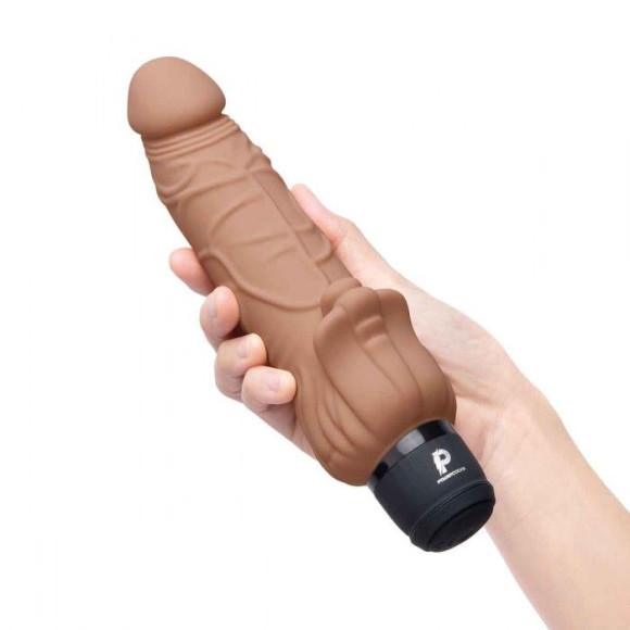 Кофейный вибратор-реалистик с клиторальными лепестками 7 Realistic Vibrator - 21,5 см. Кофейный вибратор-реалистик с клиторальными лепестками 7 Realistic Vibrator - 21,5 см.