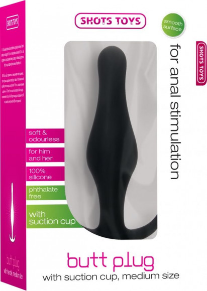 Чёрная анальная пробка Butt Plug with Handle Medium - 12,6 см.