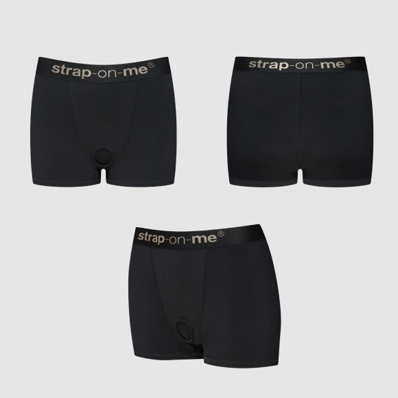 Черные трусики-боксеры для фиксации насадок Strap-on-me Harness Lingerie Allure - size XL