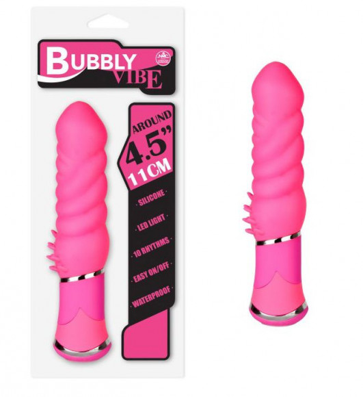 Розовый силиконовый вибратор с шипиками - 11,4 см.