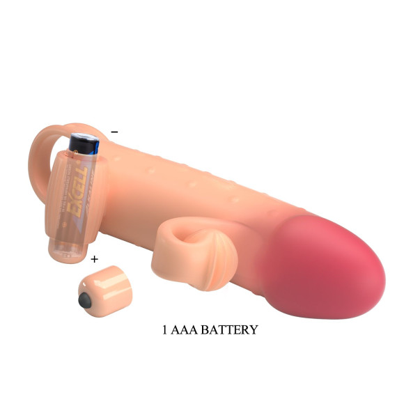 Телесная вибронасадка на пенис с подхватом мошонки - 20 см.