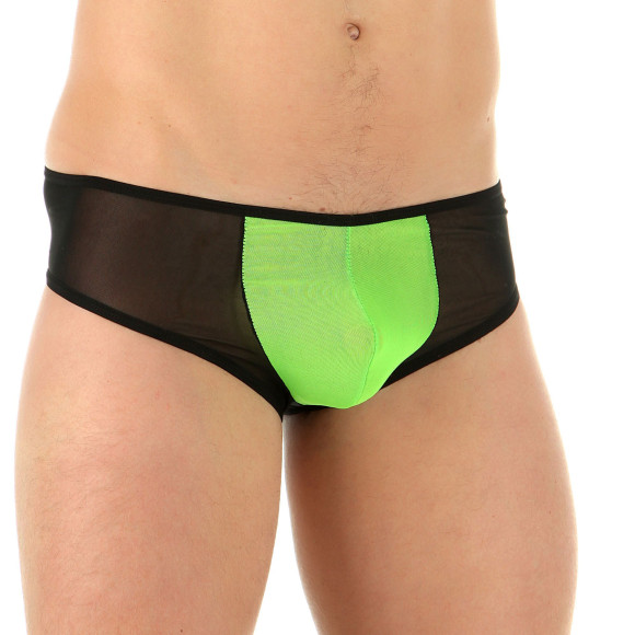 Черно-зеленые трусы-бразилиана из полупрозрачной сетки Черно-зеленые трусы-бразилиана из полупрозрачной сетки