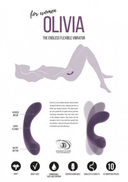Фиолетовый гнущийся вибратор Olivia - 15,6 см.