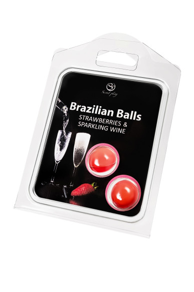 Набор из 2 шариков с массажным маслом Brazilian Balls с ароматом клубники и шампанского Набор из 2 шариков с массажным маслом Brazilian Balls с ароматом клубники и шампанского