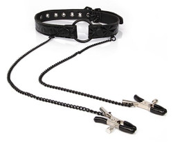 Черный кляп-кольцо с зажимами на соски O Ring Gag With Clips Черный кляп-кольцо с зажимами на соски O Ring Gag With Clips