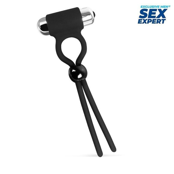 Черное эрекционное кольцо-лассо с вибрацией Черное эрекционное кольцо-лассо с вибрацией