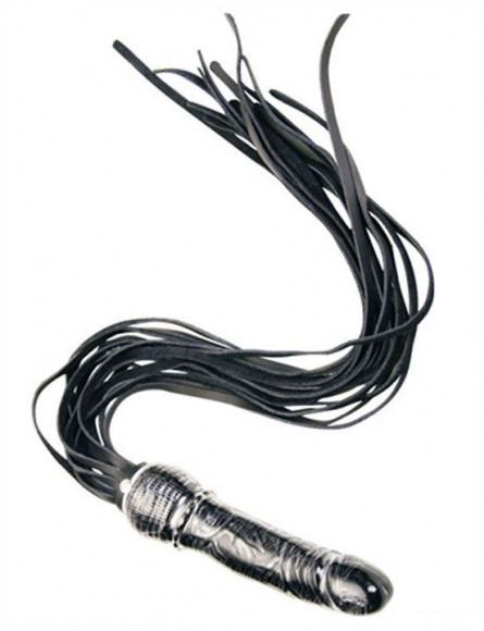 Черная плеть с рукоятью-фаллосом - 74 см.