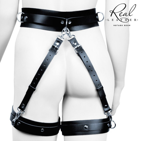 Черный кожаный пояс с гартерами - S-M Черный кожаный пояс с гартерами - S-M