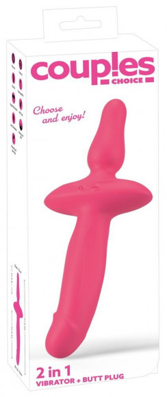 Розовый двусторонний вибратор 2in1 Vibrator & Butt Plug