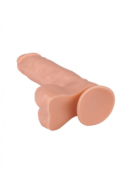 Реалистичный гелевый дилдо с мошонкой и присоской - 21 см.